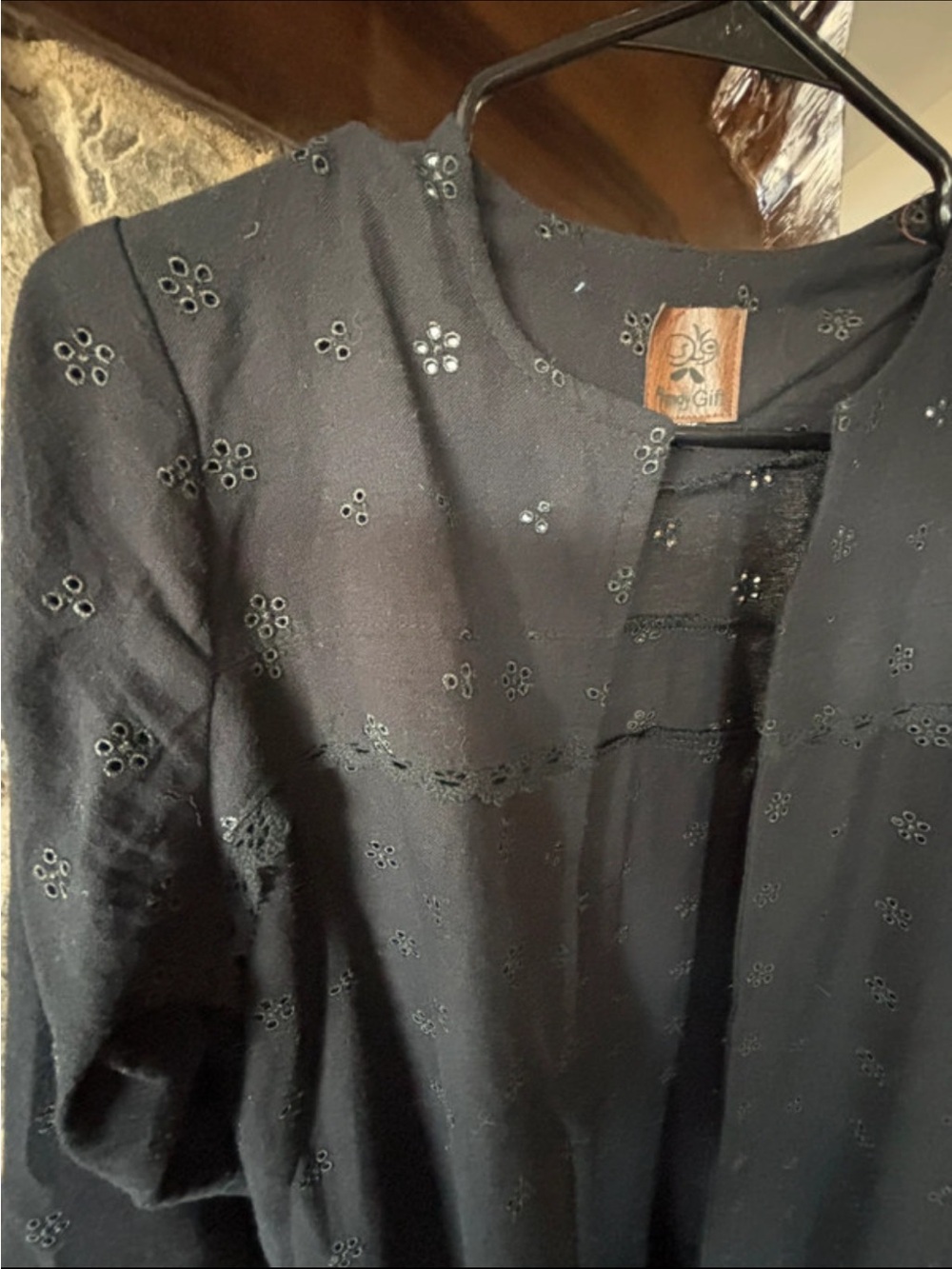 Black linen eyelet duster coat XS